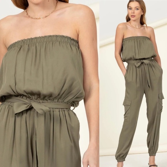 HYFVE Olive Strapless Jumpsuit with Pockets - Picture 3 of 3
